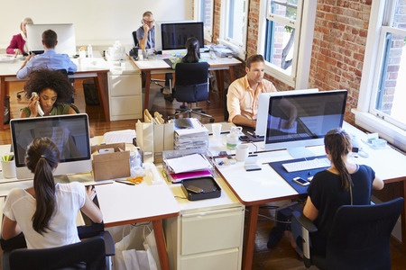 example of open office without cubicles for employees